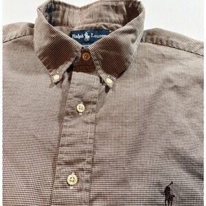 Ralph Lauren Yarmouth Shirt Mens 16.5 34/35 Brown Houndstooth Cotton Button Down